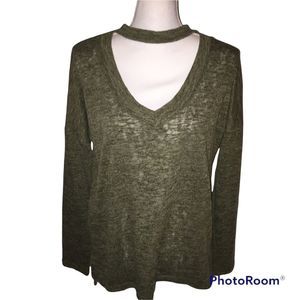 Lime & Chili Choker Style V Neck Lightweight Sweater Sz Large Green